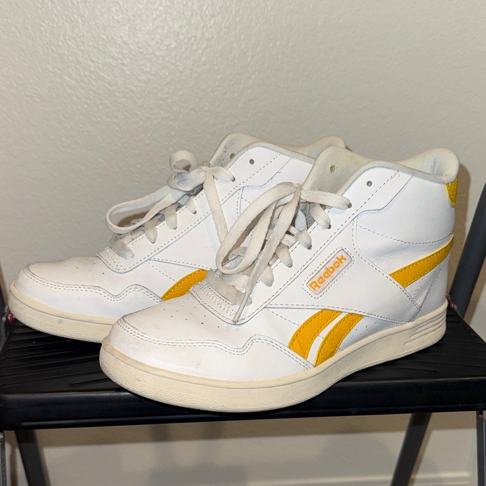 Reebok White and Yellow High-Top Sneakers
